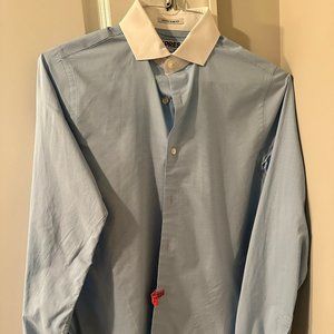 Express Mens 1MX Extra Slim Dress Shirt - Blue w/White Stripes